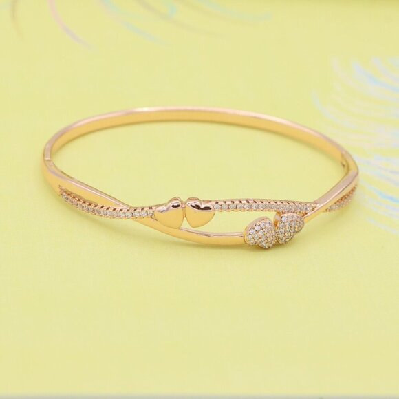 Rose Gold Heart Design Bangle with Sparkling CZ Accents, XPBL0448 - Picture 5 of 12